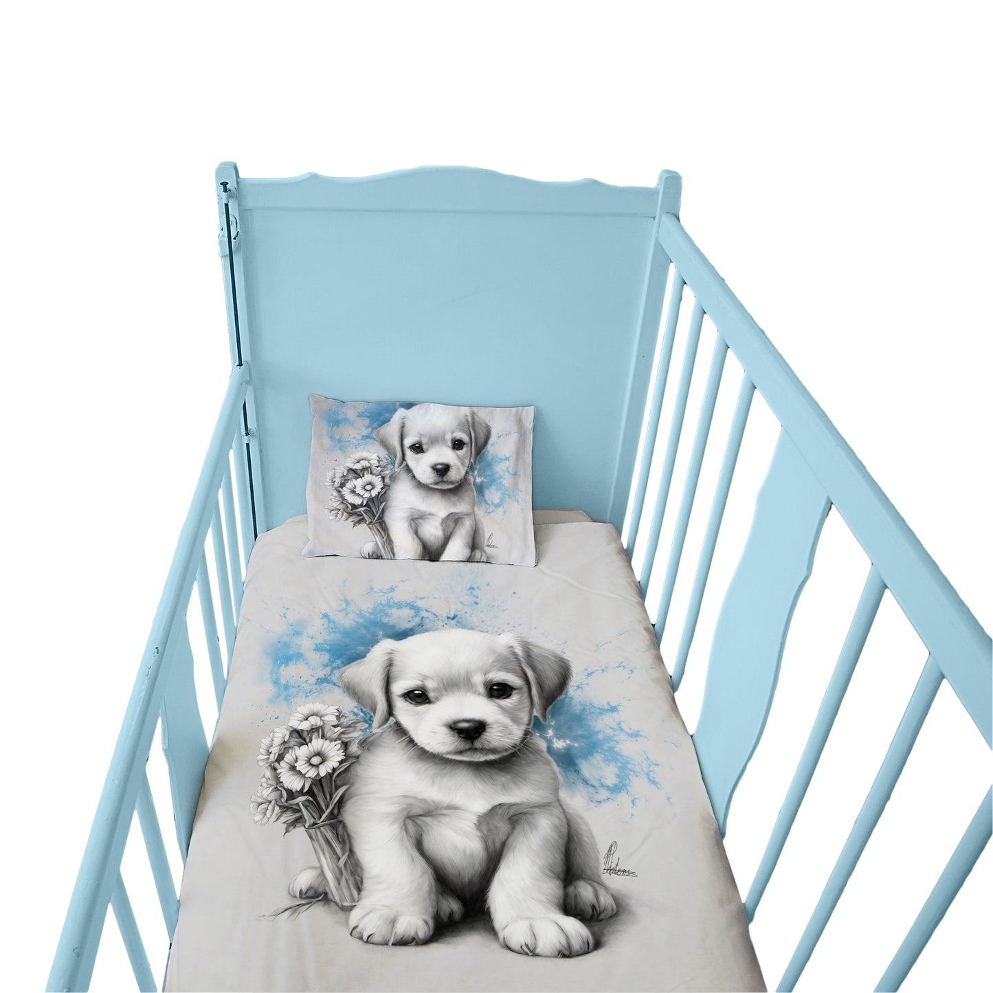 Blue Puppy Cot Duvet Set By Nathan Pieterse