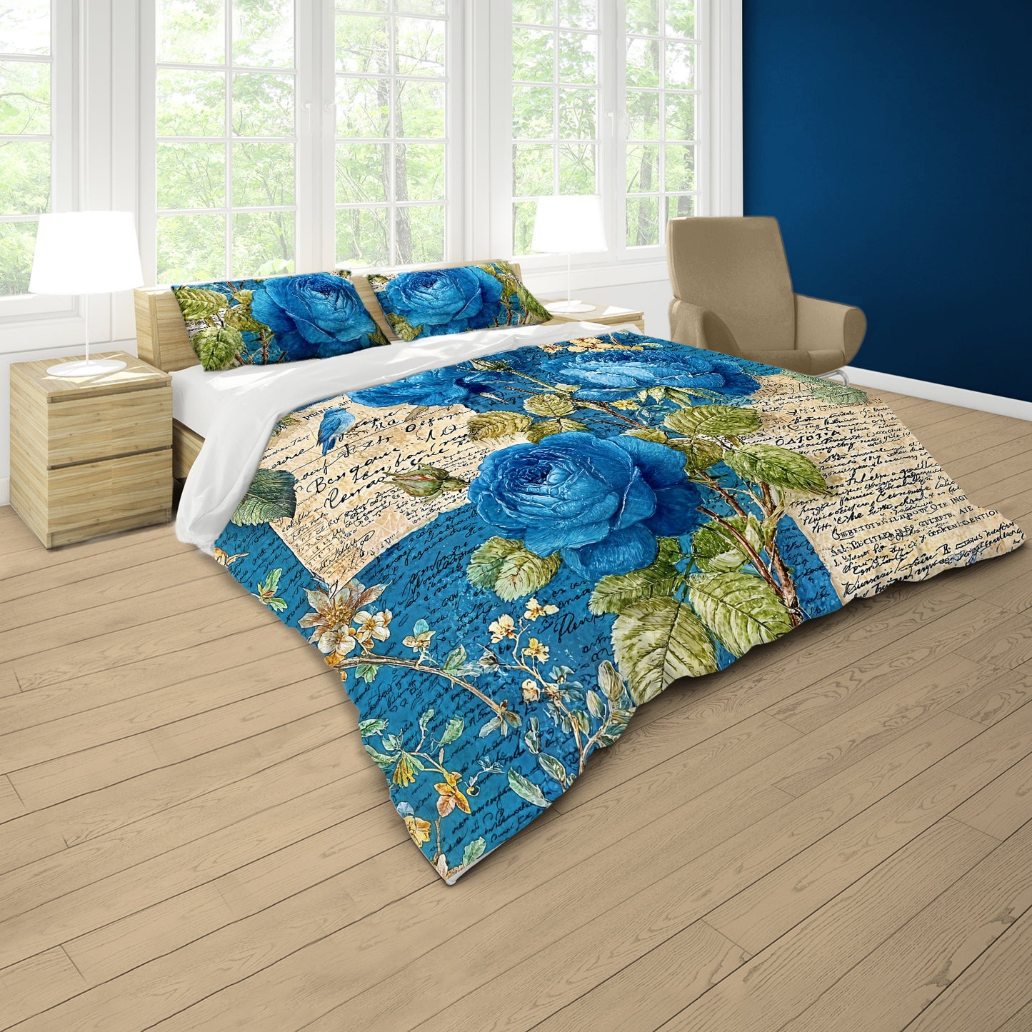 Blue Rose Duvet Cover Set