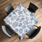 Blue Shells on White Square Tablecloth