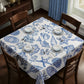 Blue Shells on White Square Tablecloth