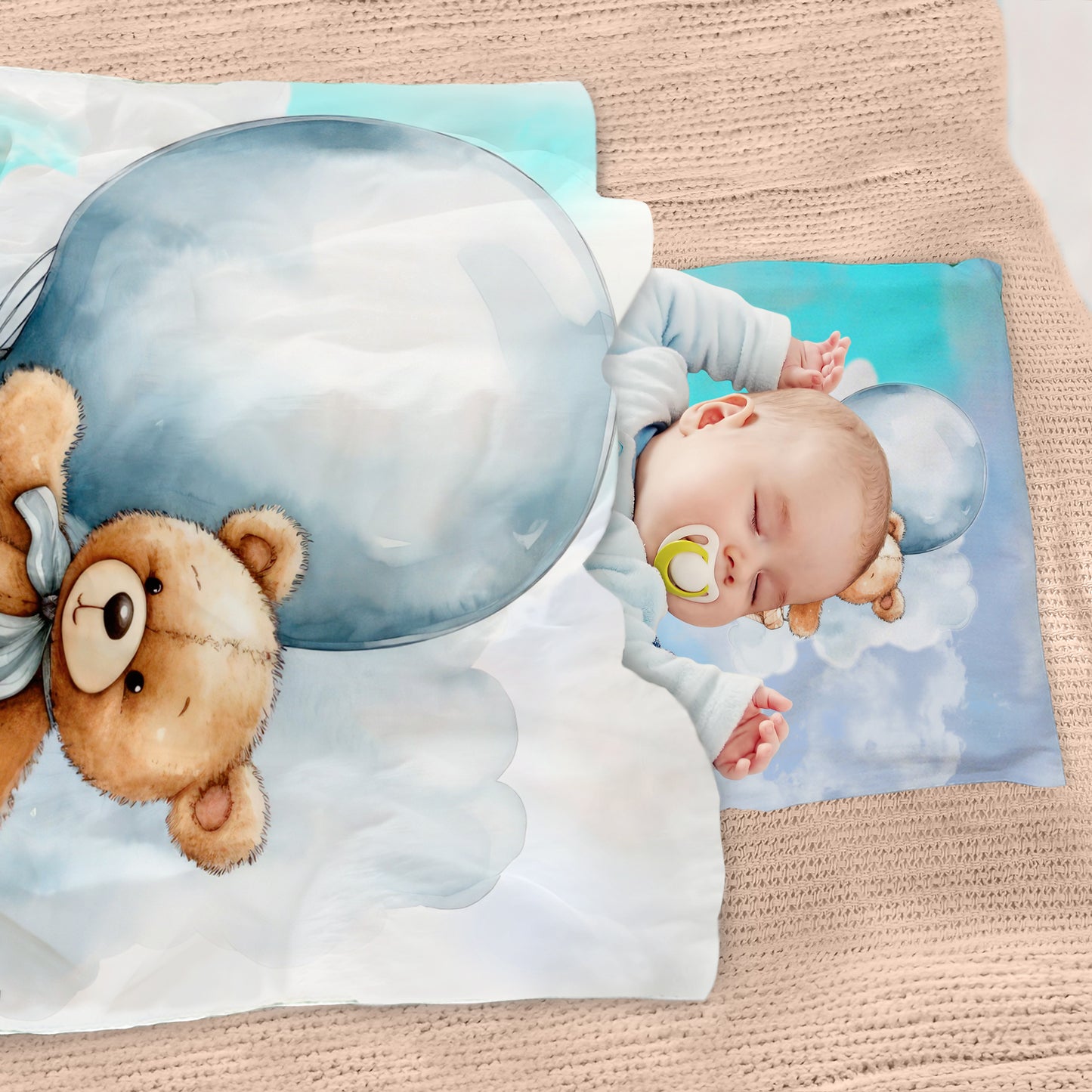Blue Teddybear Cot Duvet Set