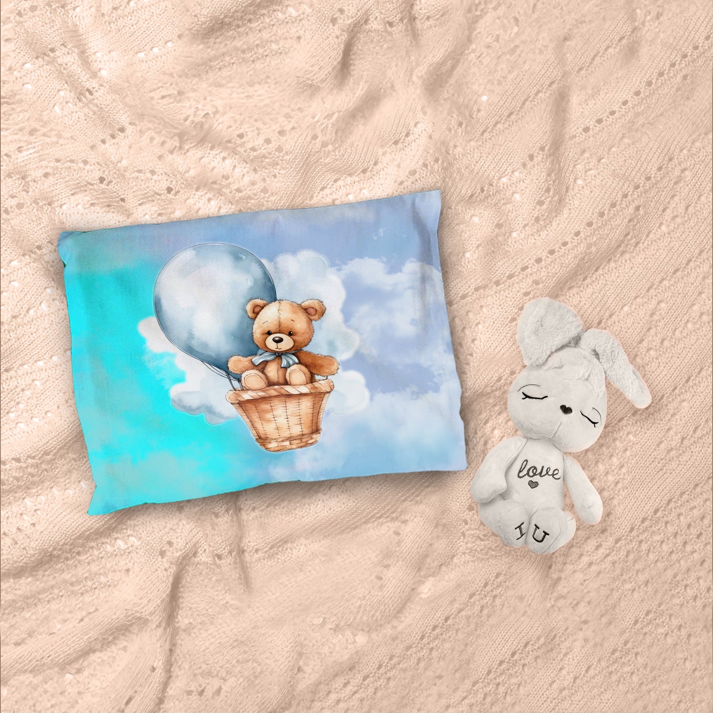 Blue Teddybear Cot Duvet Set