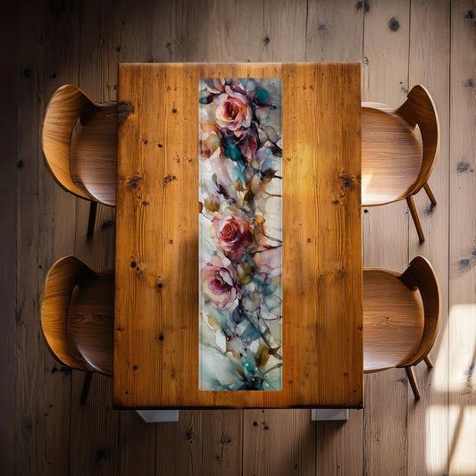 Blue Watercolour Roses 160cm Table Runner