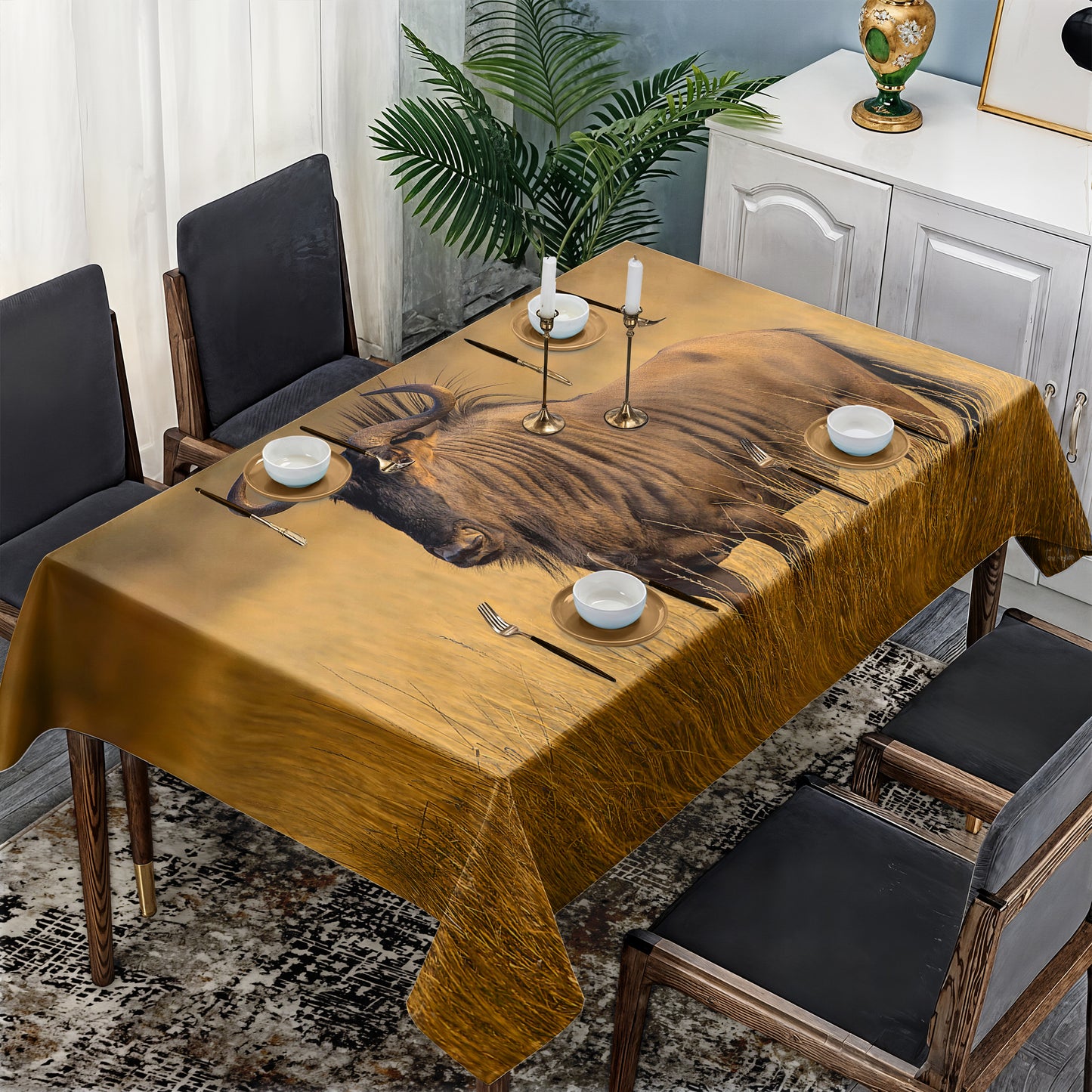 Blue Wildebeest Golden Hour By Fanie Heymans Rectangle Tablecloth