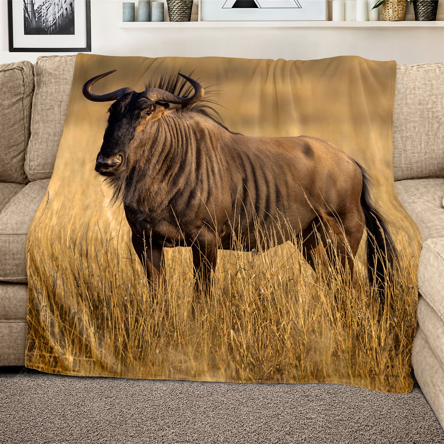 Blue Wildebeest Golden Hour Light Weight Fleece Blanket By Fanie Heymans