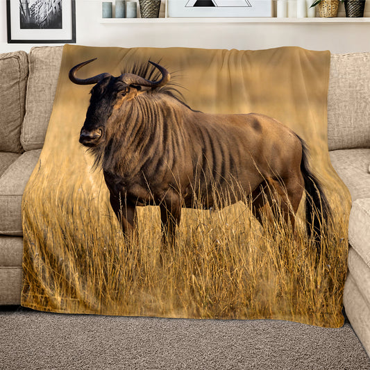 Blue Wildebeest Golden Hour Light Weight Fleece Blanket By Fanie Heymans