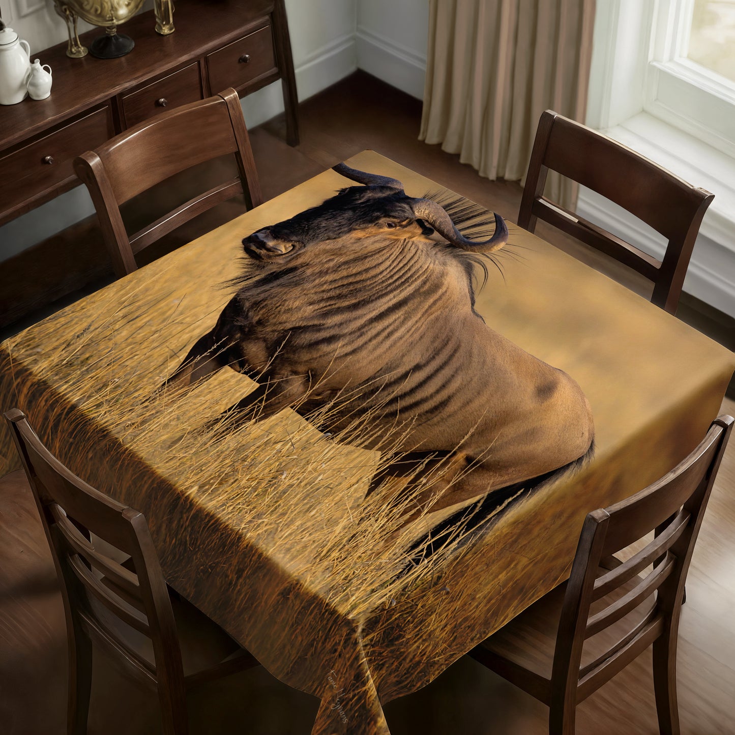 Blue Wildebeest Golden Hour Square Tablecloth By Fanie Heymans