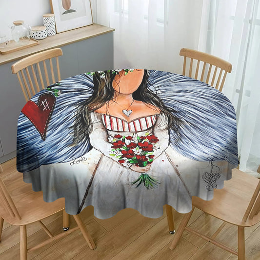 Blue Wing Angel Round Tablecloth By Lanie Wolvaardt