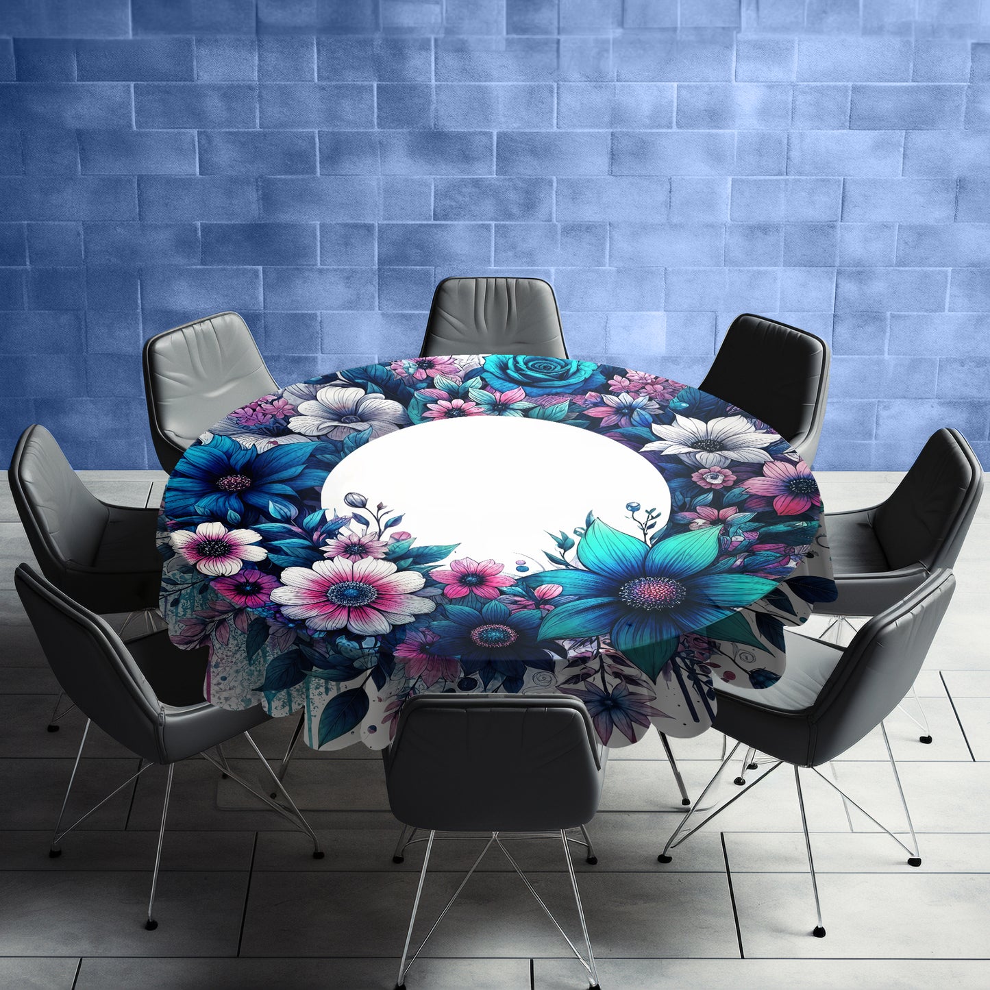 Blue Wreath Round Tablecloth