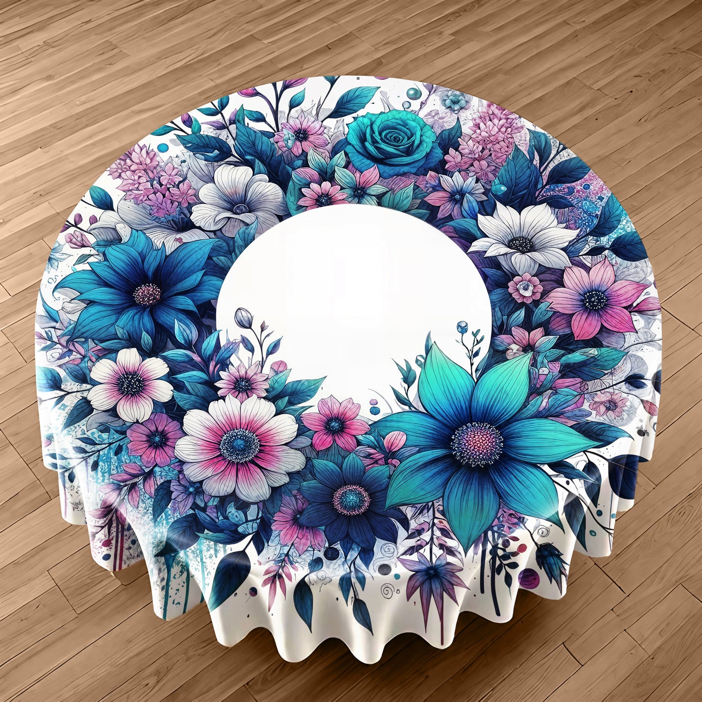 Blue Wreath Round Tablecloth
