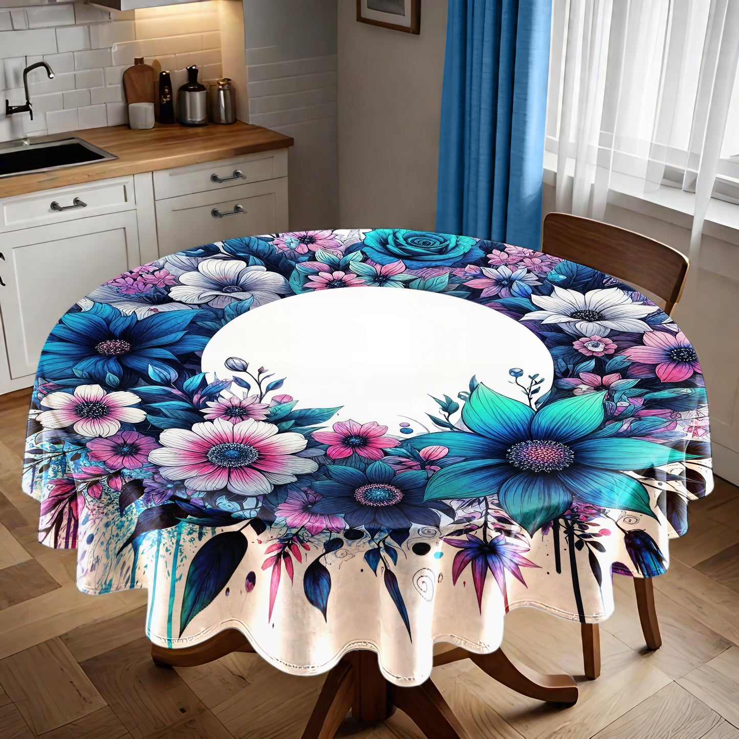 Blue Wreath Round Tablecloth