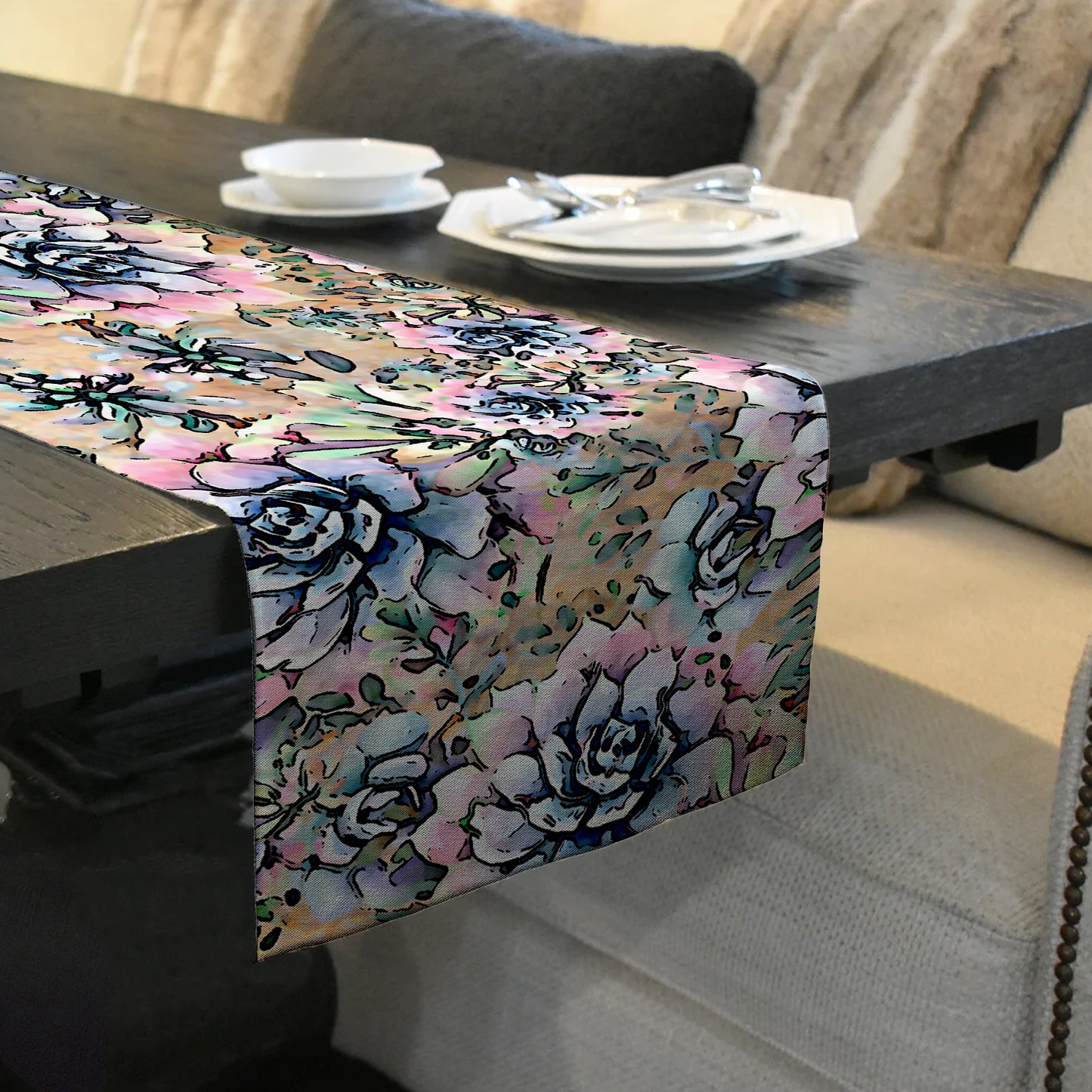 Blue & Pink Flower Pattern Table Runner By Mark van Vuuren