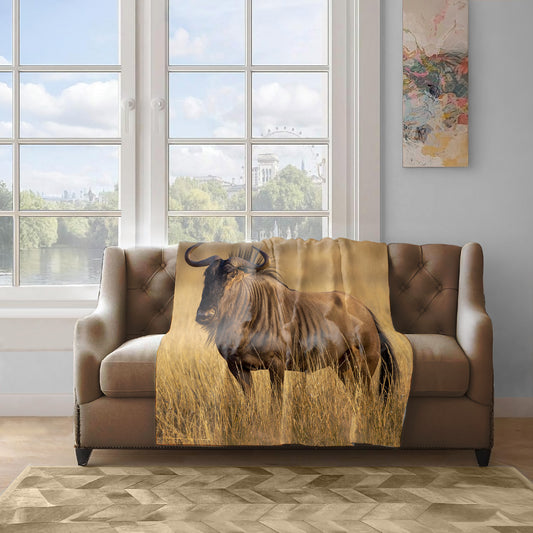 Blue Wildebeest Golden Hour Light Weight Fleece Blanket By Fanie Heymans