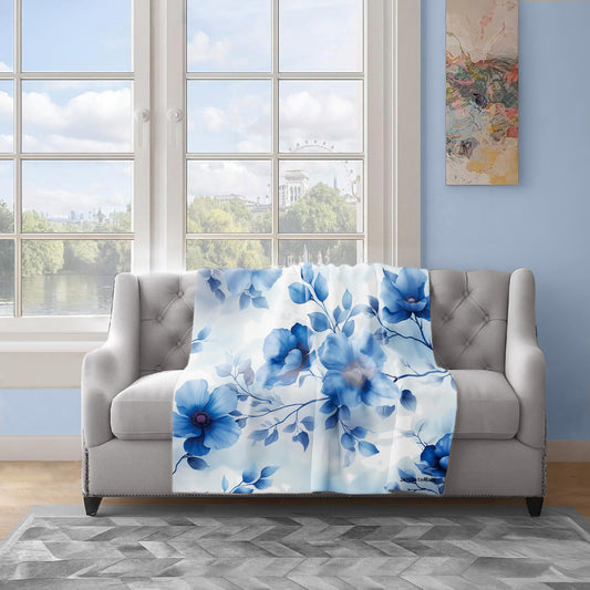 Blue and White Dried Wild Flowers Light Weight Fleece Blanket by Wikus Schalkwyk