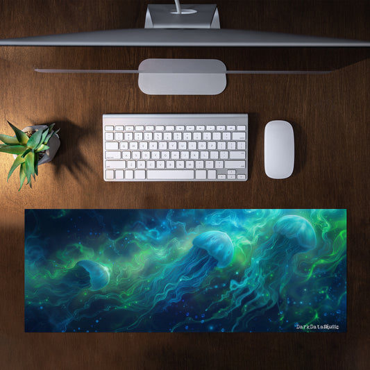 Blue and Green Electric Meduse by Wikus Schalkwyk Large Desk Pad