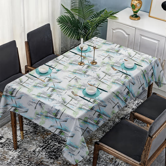 Blue and Green Lines on White Rectangle Tablecloth