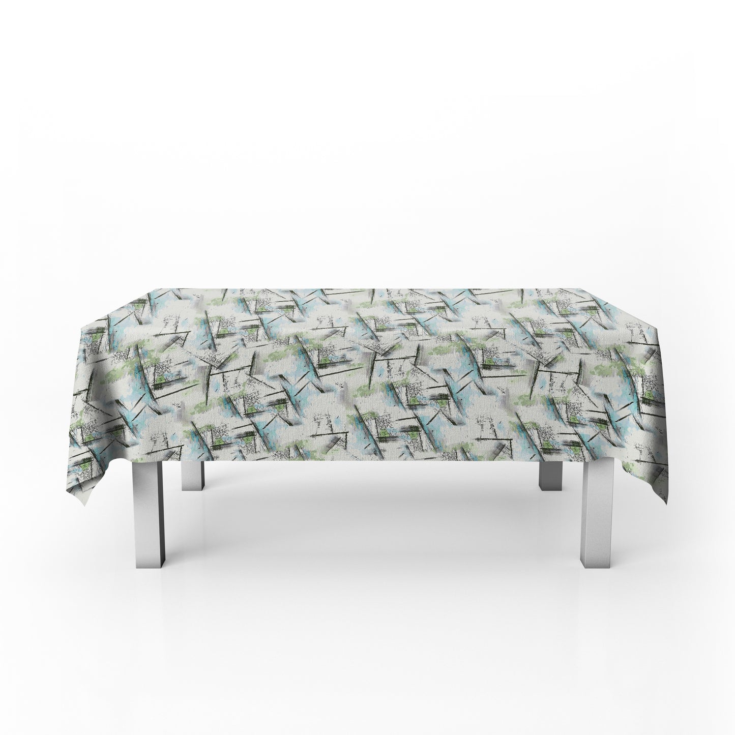 Blue and Green Lines on White Rectangle Tablecloth