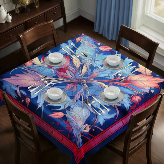 Blue and Pink Leave Pattern Square Tablecloth
