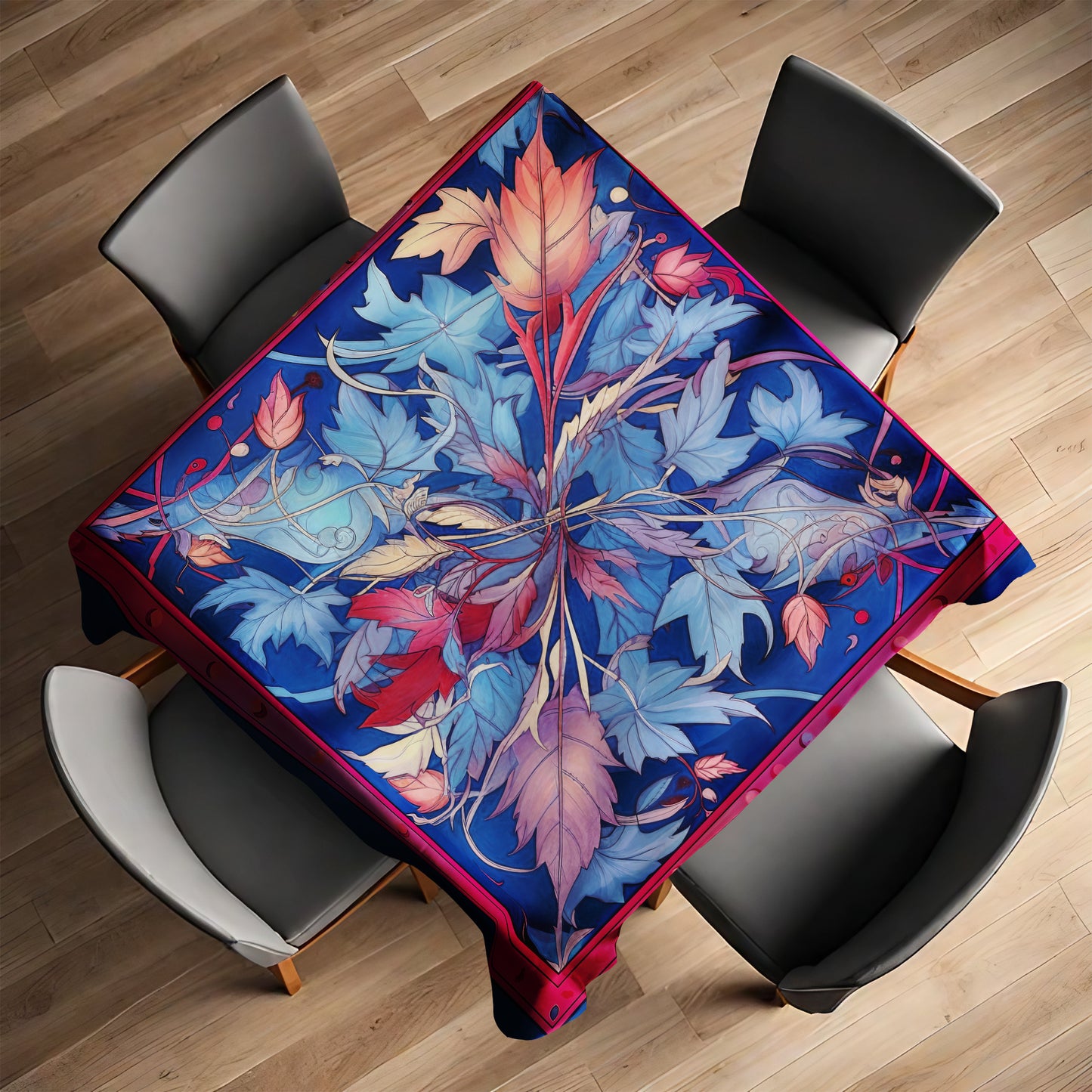 Blue and Pink Leave Pattern Square Tablecloth