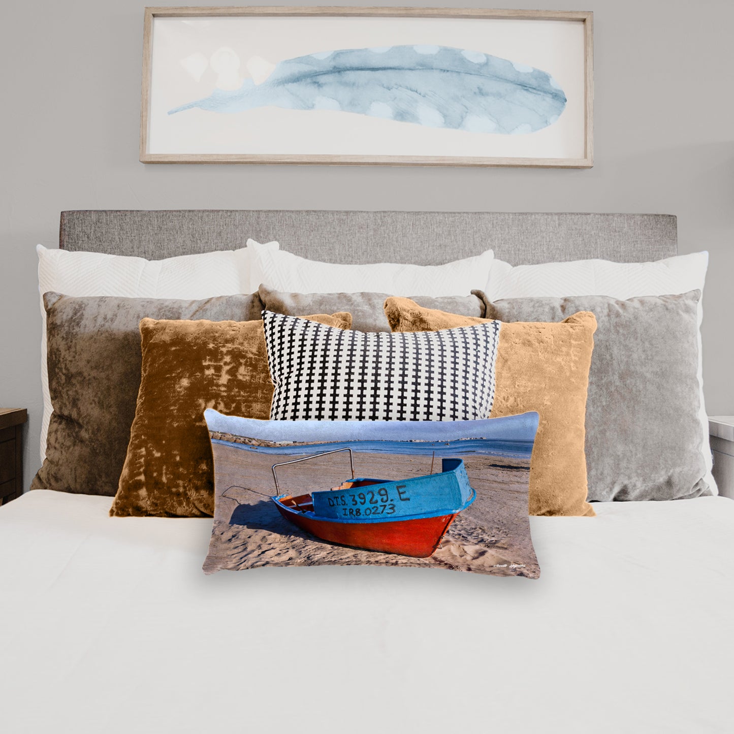Blue and Red Boat Oblong Luxury Scatter  by Annette Heymans