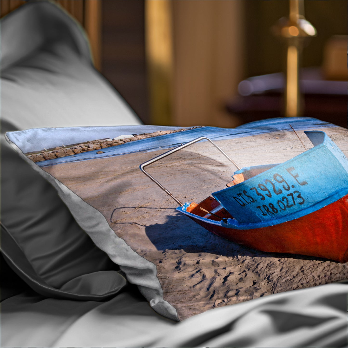 Blue and Red Boat Oblong Luxury Scatter  by Annette Heymans
