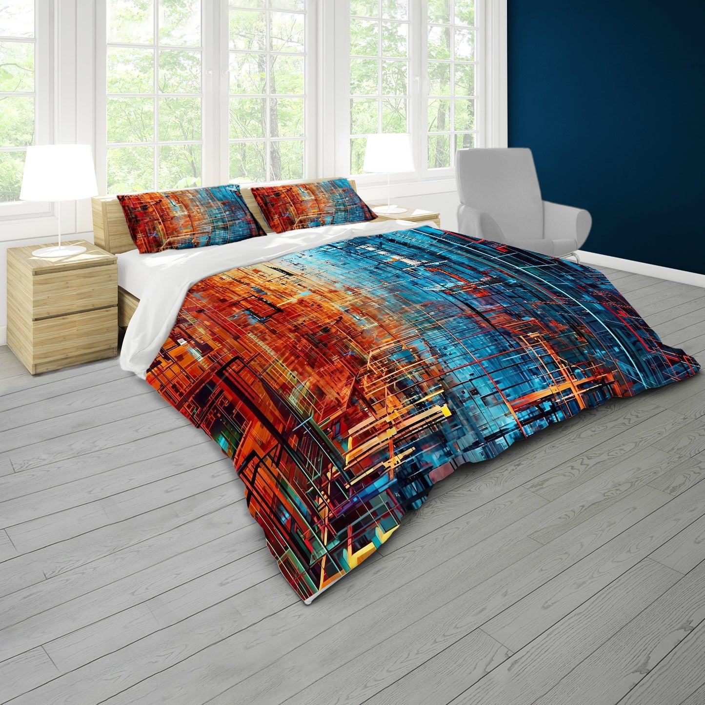 Blue and Rust Duvet Cover Set