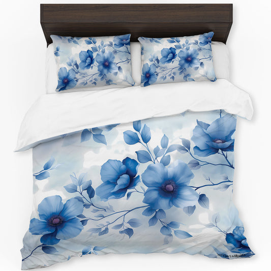 Blue and White Dried Wild Flowers by Wikus Schalkwyk Duvet Cover Set