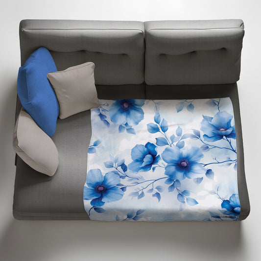 Blue and White Dried Wild Flowers Light Weight Fleece Blanket by Wikus Schalkwyk