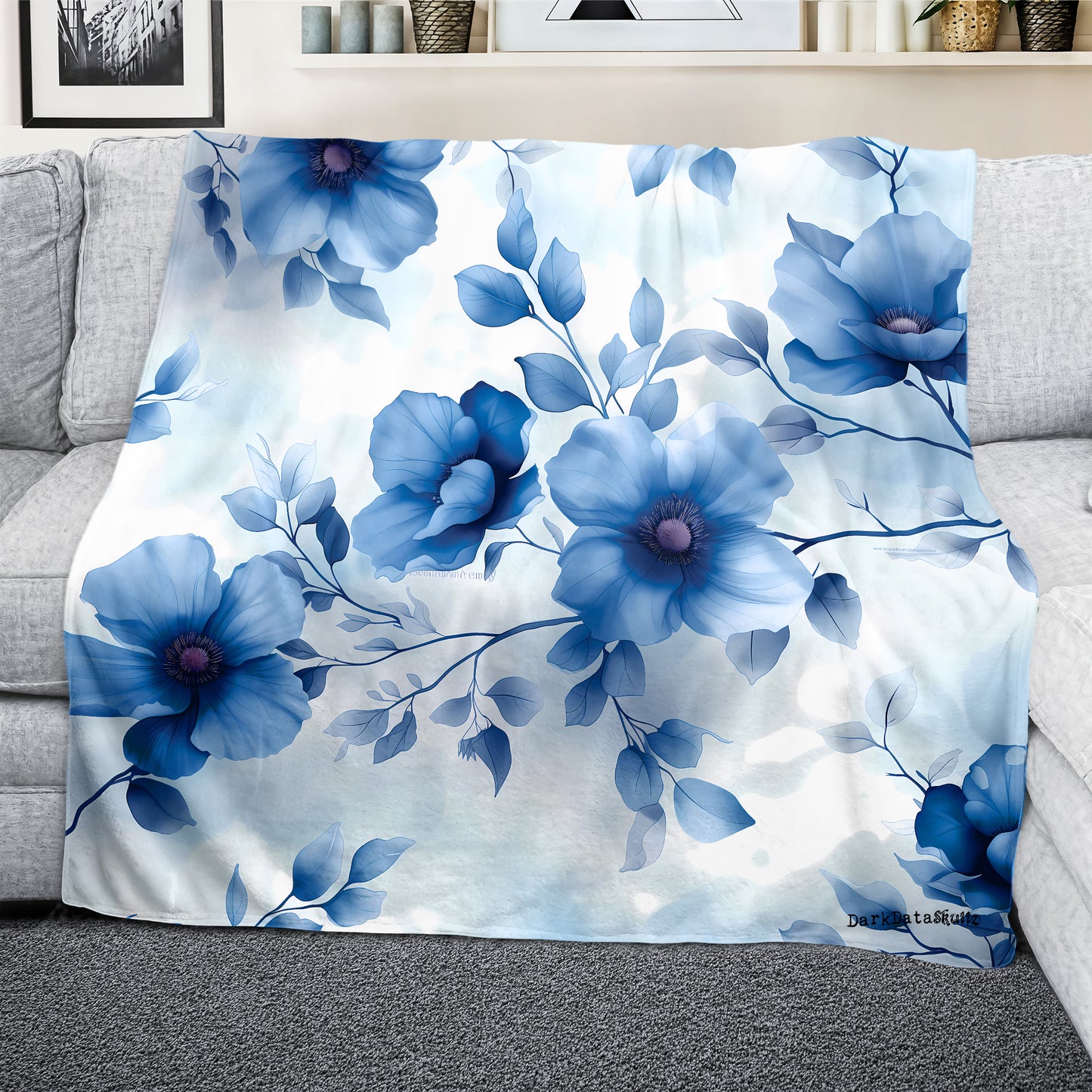Blue and White Dried Wild Flowers Light Weight Fleece Blanket by Wikus Schalkwyk