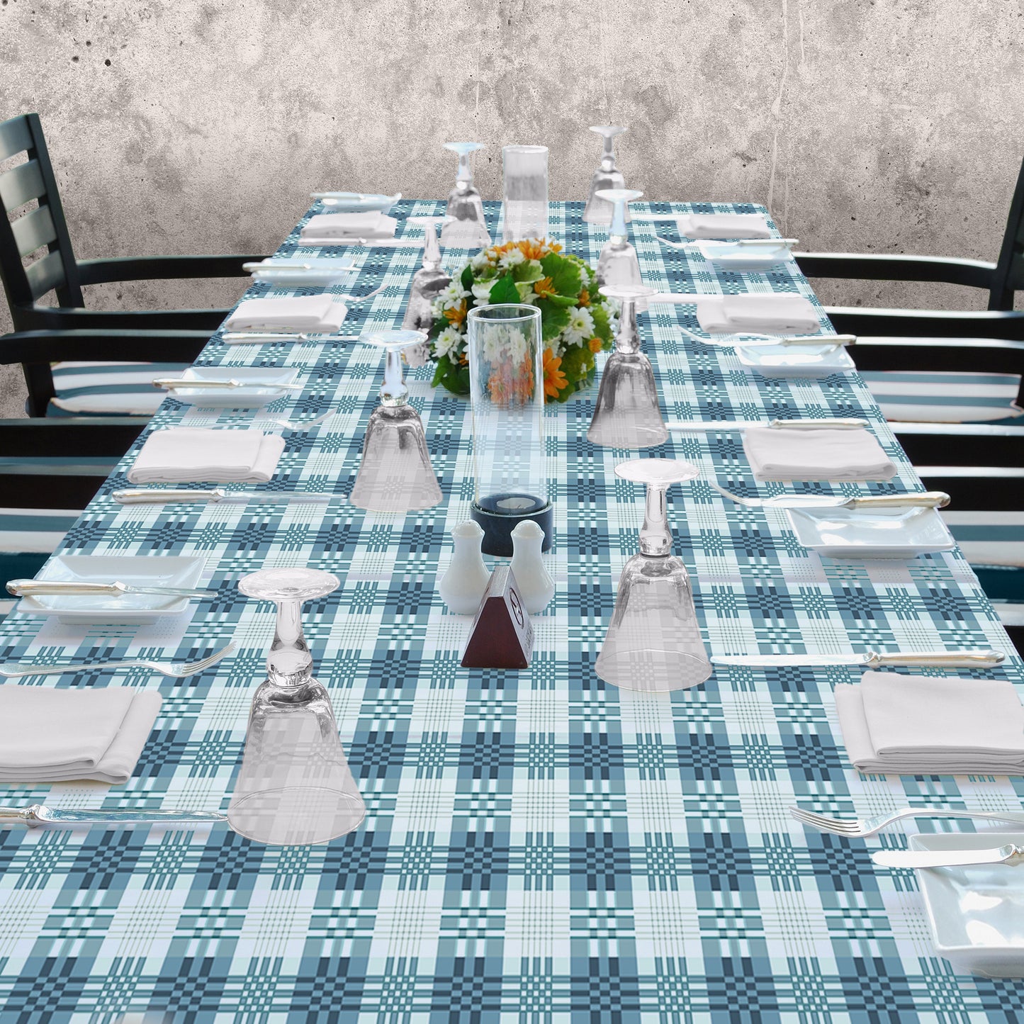 Bluegreen Japanese Block Pattern 3m Rectangle Tablecloth
