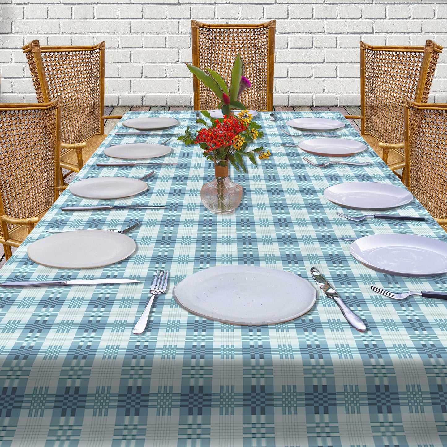 Bluegreen Japanese Block Pattern 3m Rectangle Tablecloth