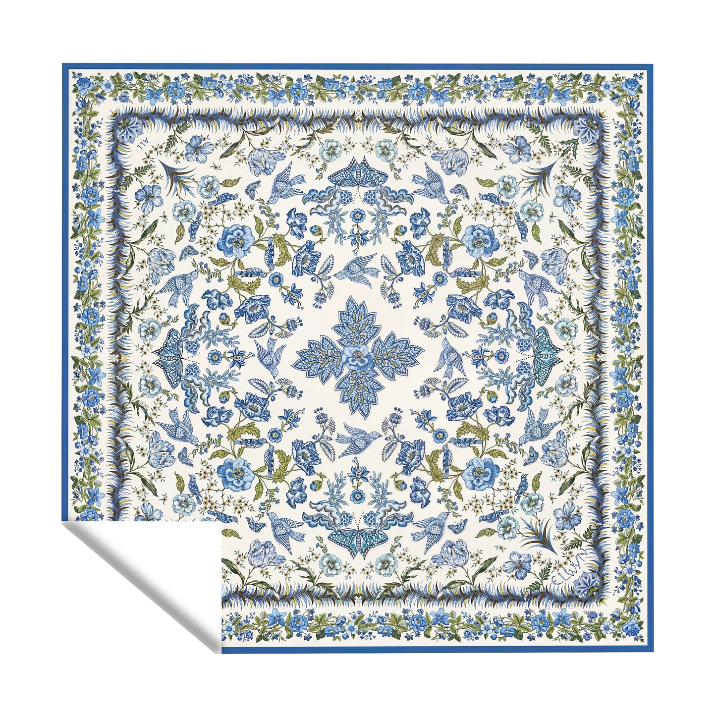Blue on Cream Flower Collection Square Tablecloth