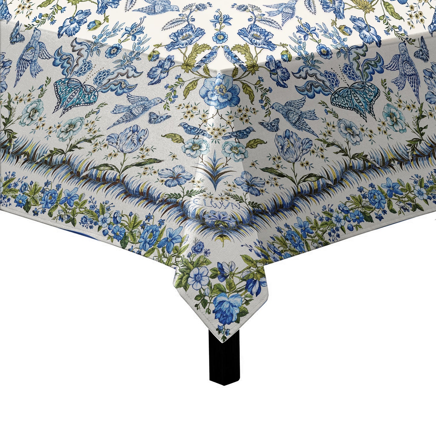 Blue on Cream Flower Collection Square Tablecloth
