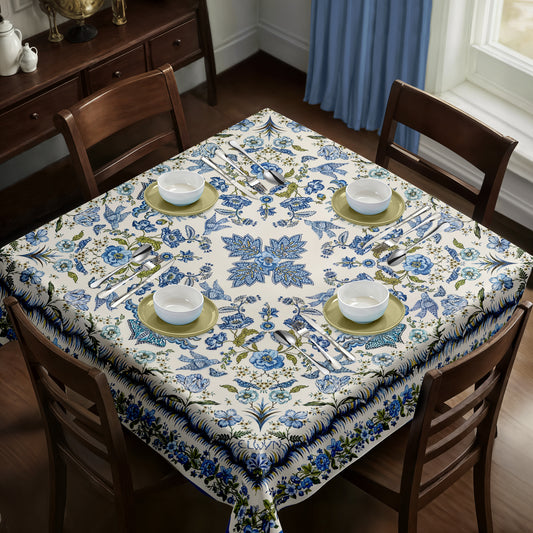 Blue on Cream Flower Collection Square Tablecloth