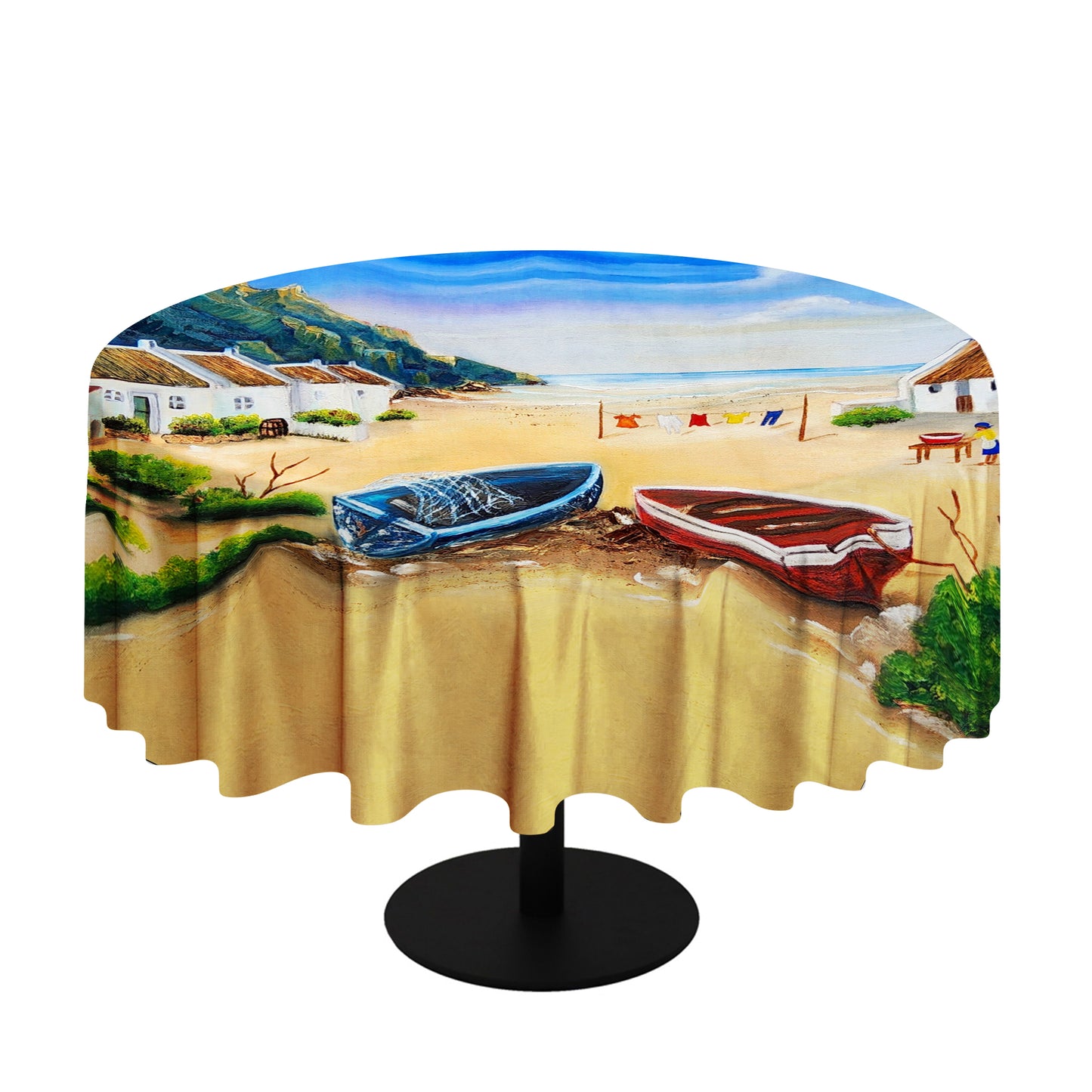 Boat View West Coast Round Tablecloth By Yolande Smith