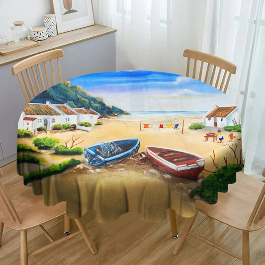 Boat View West Coast Round Tablecloth By Yolande Smith