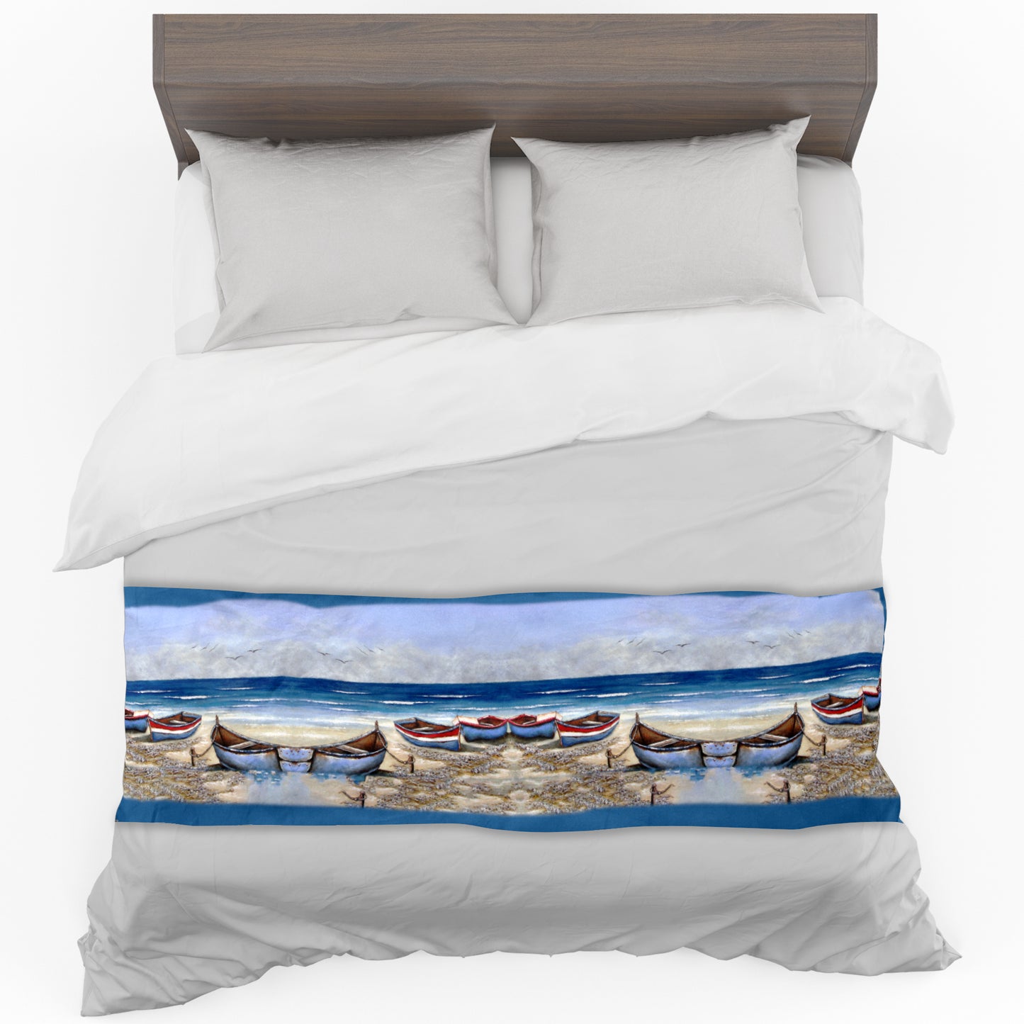 Boats on The Sand By Stella Bruwer Bed Runner and Optional Pillowcases