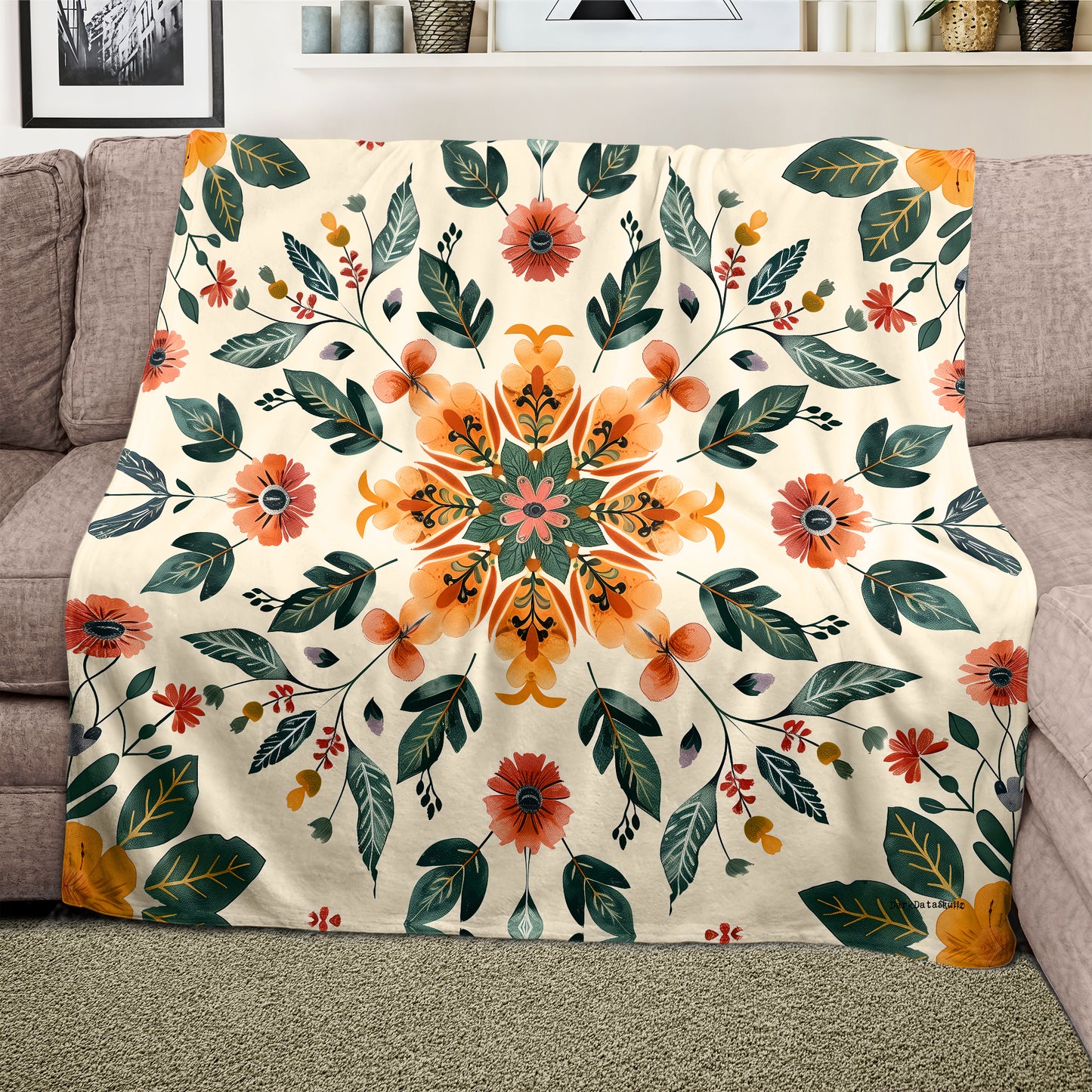 Bohemian Mandala Flora Light Weight Fleece Blanket by Wikus Schalkwyk
