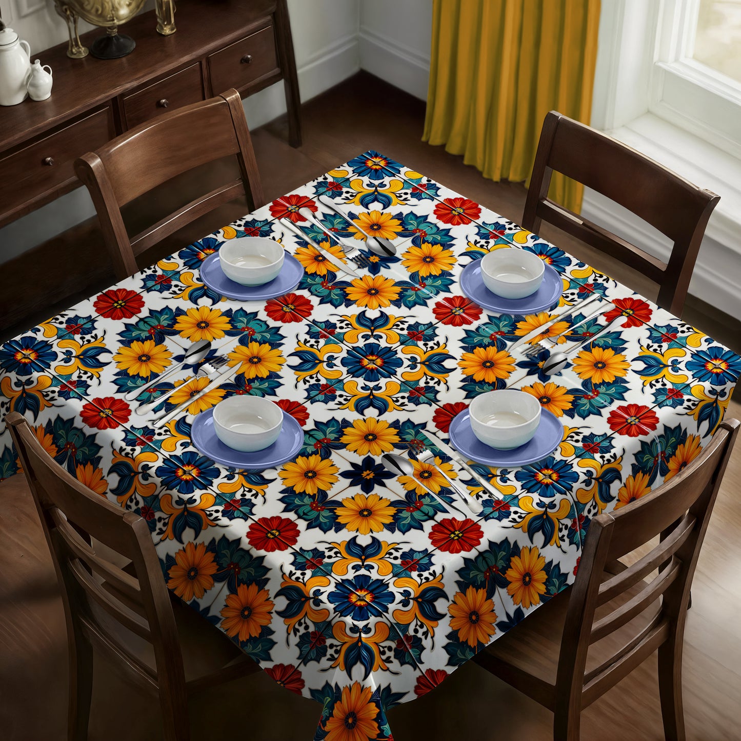 Bohemian Tiled Floral Art Square Tablecloth