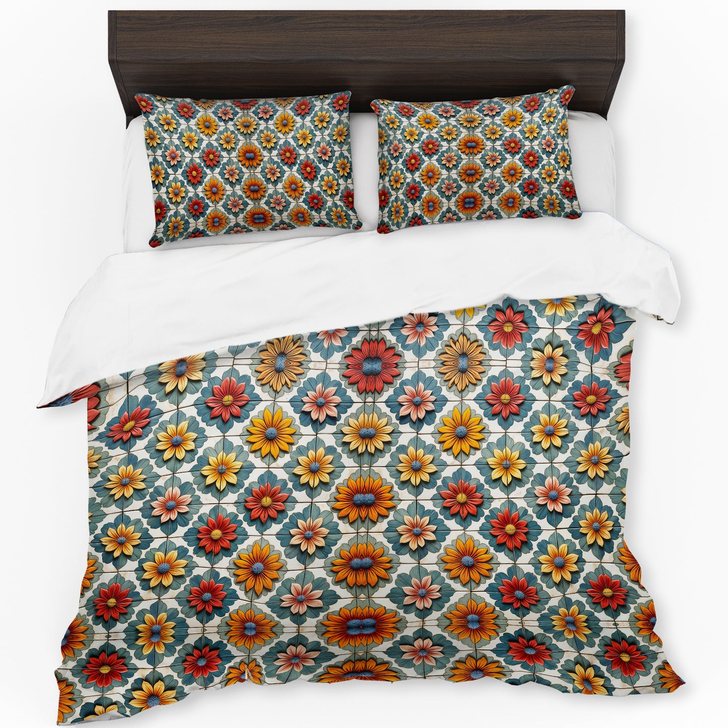 Bohemian Tiles Daises Duvet Cover Set