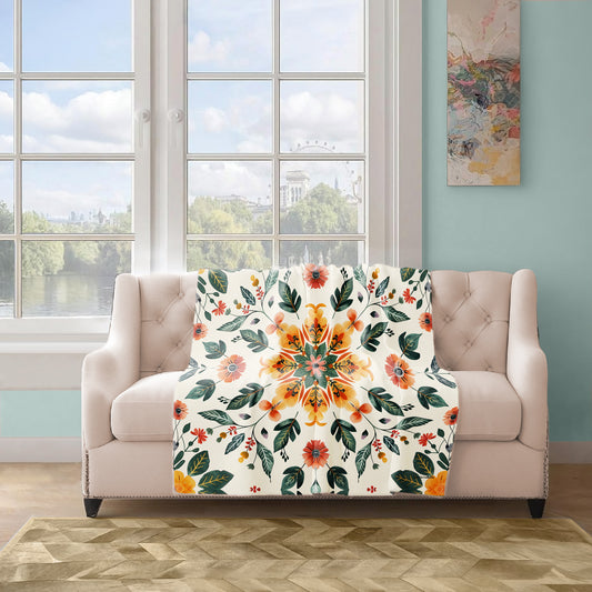 Bohemian Mandala Flora Light Weight Fleece Blanket by Wikus Schalkwyk