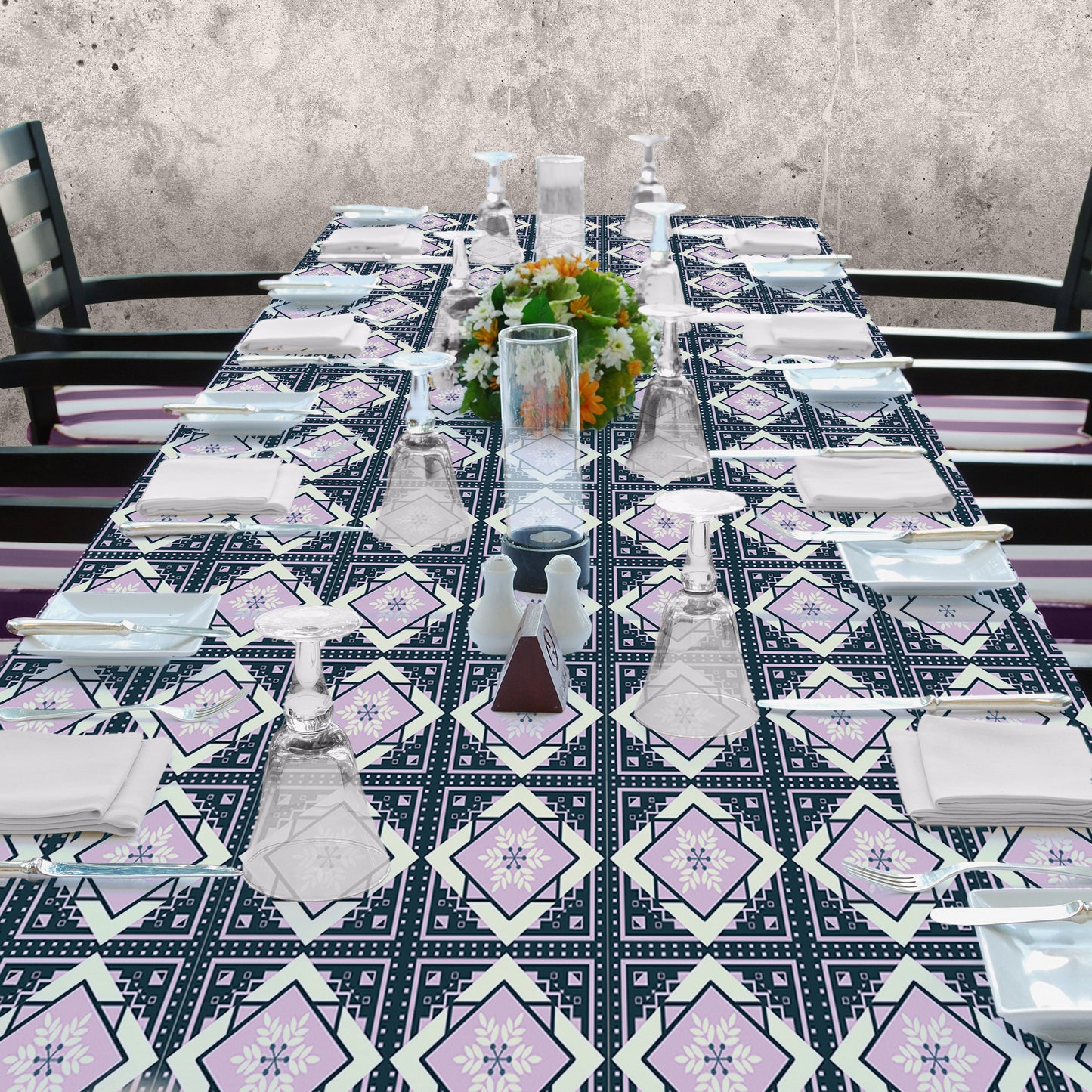 Botanical Square Pattern 3m Rectangle Tablecloth