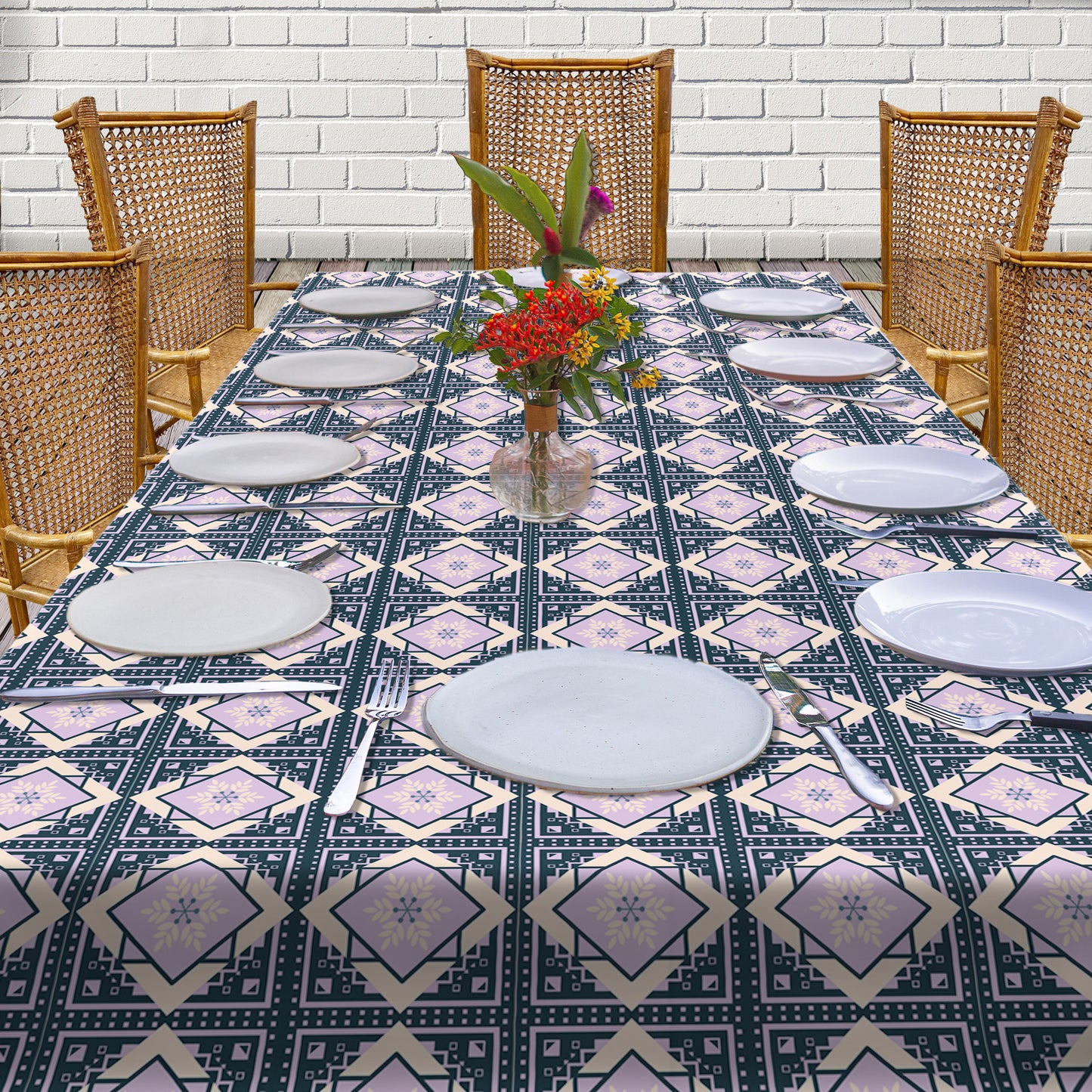 Botanical Square Pattern 3m Rectangle Tablecloth