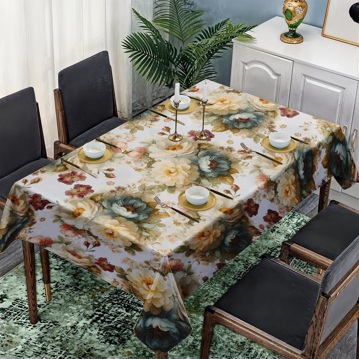 Bouquet of Floral on White Rectangle Tablecloth by Mark van Vuuren