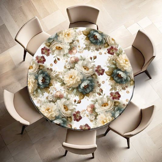Bouquet of Floral on White Round Tablecloth by Mark van Vuuren