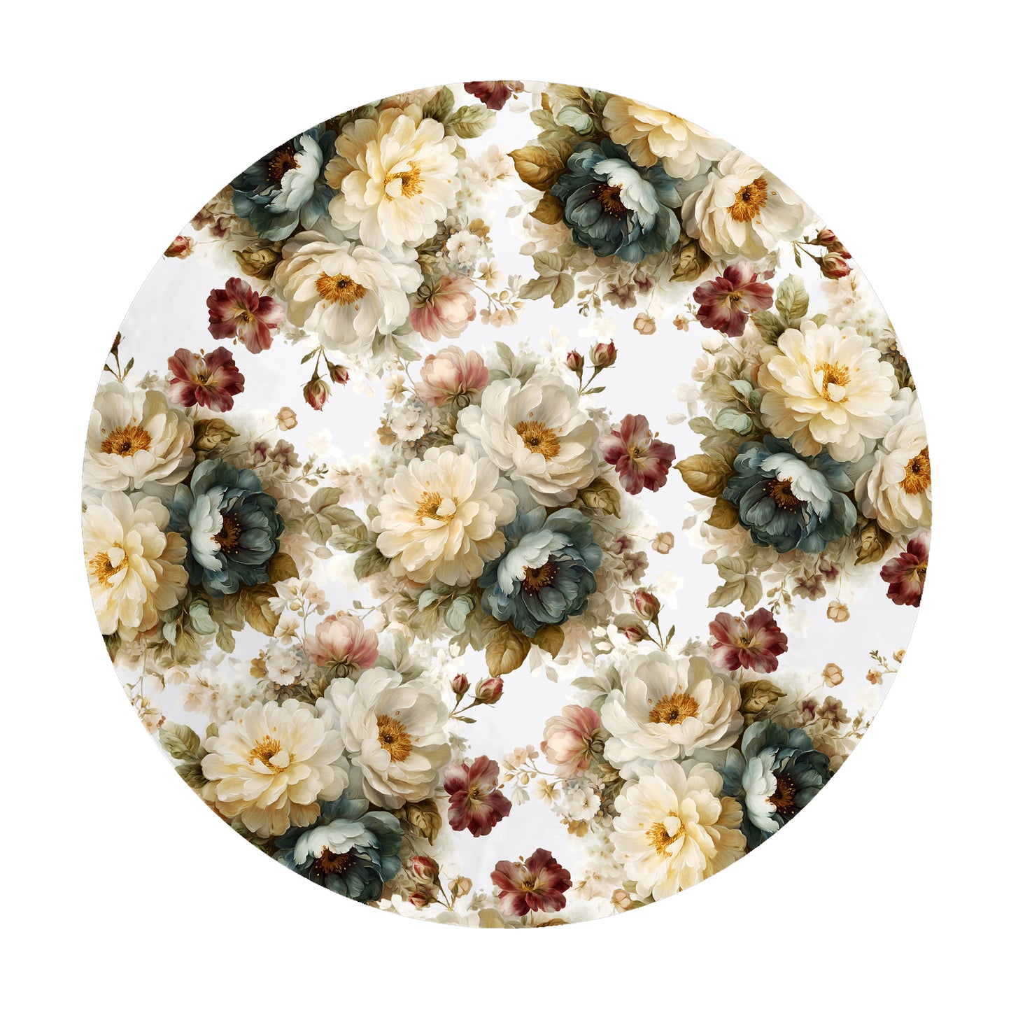 Bouquet of Floral on White Round Tablecloth by Mark van Vuuren