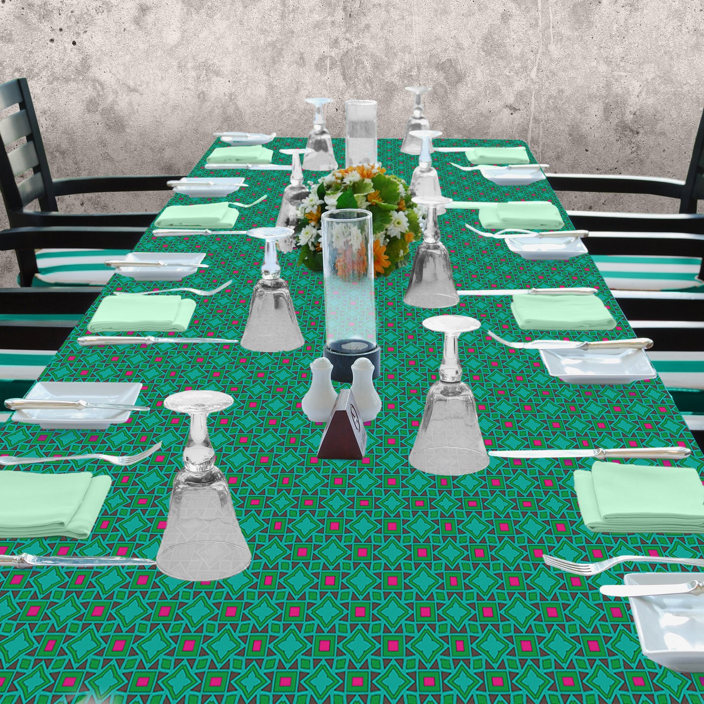 Bright Green Square Pattern 3m Rectangle Tablecloth