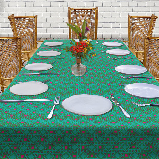 Bright Green Square Pattern 3m Rectangle Tablecloth