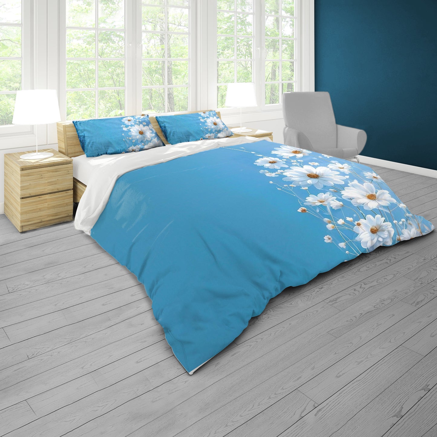 Bright Sun on White Flowers Duvet Cover Set