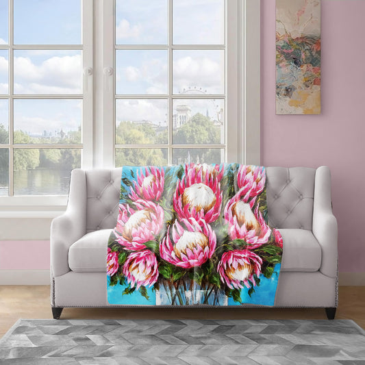 Bright Pink Proteas Light Weight Fleece Blanket by Stella Bruwer